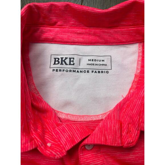 BKE Men’s Neon Coral Performance Polo Shirt Medium Stretch Golf Activewear - Picture 4 of 5